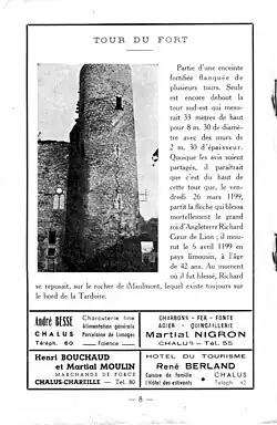 La tour Maulmont dans la revue du syndicat d'initiative de Châlus, première moitié du XXe siècle, avant l'effondrement de 1994.
