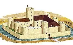 Dessin représentant le château au XIIe&nbsp;siècle.