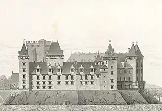 Schéma en noir et blanc d'un château.