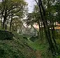 Le site castral de Vieille Cour vu depuis le fossé nord.