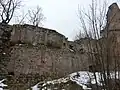 La courtine sud et les vestiges du logis.