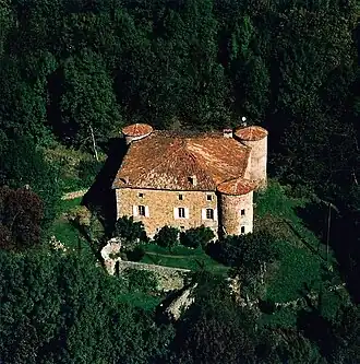Vue aérienne sur le château du Pin.