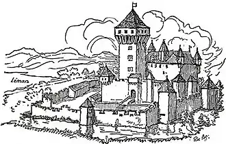 Le Château de Vullierens sous forme de maison fort en 1308.