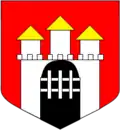 de gueules au château hersé d’argent mouvant de la pointe, à trois tours essorées d’or, qui est de Salzbourg