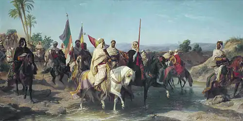 Peinture représentant des cavaliers armés