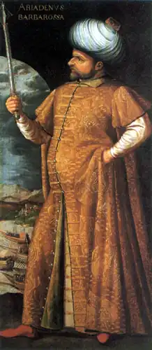 Khayr ad-Din Barberousse, bey d'Alger au XVIe siècle, en caftan ottoman.
