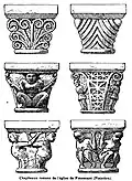 Fouesnant : l'église paroissiale Saint-Pierre-et-Saint-Paul, chapiteaux romans (dessin, 1894) 1