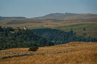 Vue depuis le Cézallier : Vallée de la Santoire, plateau du Limon et Monts du Cantal.