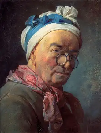 Jean-Baptiste-Siméon Chardin, Autoportrait aux bésicles, pastel sur papier gris-bleu, 1771, Paris: Musée du Louvre.