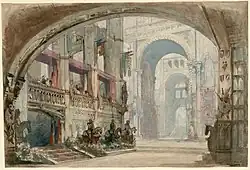 Robert Bruce, de Gioachino Rossini, acte III, scène 3 (La draperie s'ouvre découvrant le rempart de la forteresse), étude, 1846.