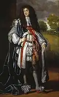 B. Une version assez courte de la rhingrave compose l'habit de l'ordre de la Jarretière, vers 1670.