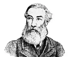 Portrait en noir et blanc d'un homme âgé barbu, fin XIXe siècle, regardant droit devant, style graphique ancien.