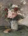 Bouquet de fleurs et livre, localisation inconnue.