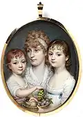 Portrait d'une femme inconnue et deux enfants, vers 1800, aquarelle sur ivoire (Victoria & Albert Museum Coll'n)