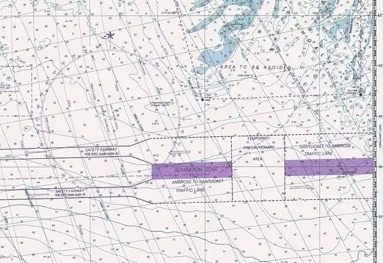 Vue d'une carte marine indiquant un DST.