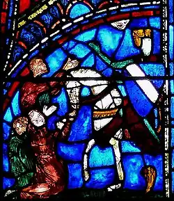 Chevalier portant le blason de la famille de Champagne, probablement - Vie de la Vierge (baie 28b).