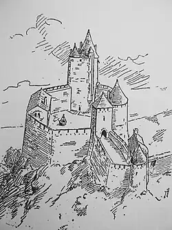 Perspective du château au XIIIe&nbsp;siècle.