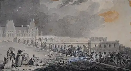 Retour de la promenade de Mr le Dauphin (Louis XVII) au vieux château de Meudon, Isabey, 1791. Musée du Louvre