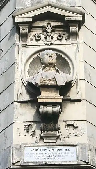 Buste d'André Chave, Marseille, angle de la place Jean-Jaurès et du boulevard Chave.