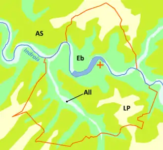 Vue d'une carte répartissant un territoire communal en grandes zones géologiques