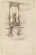 Cheminée décorative avec le buste de La Nature, dessin d'Alphonse Mucha, conservé au musée Carnavalet, Paris.