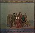 Peinture murale. Chemin de croix de l'église Saint-Didier de Voreppe - "Jésus tombe sous le poids de sa croix"