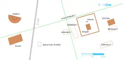 Carte représentant l'emplacement de vestiges antiques sur un plan moderne.