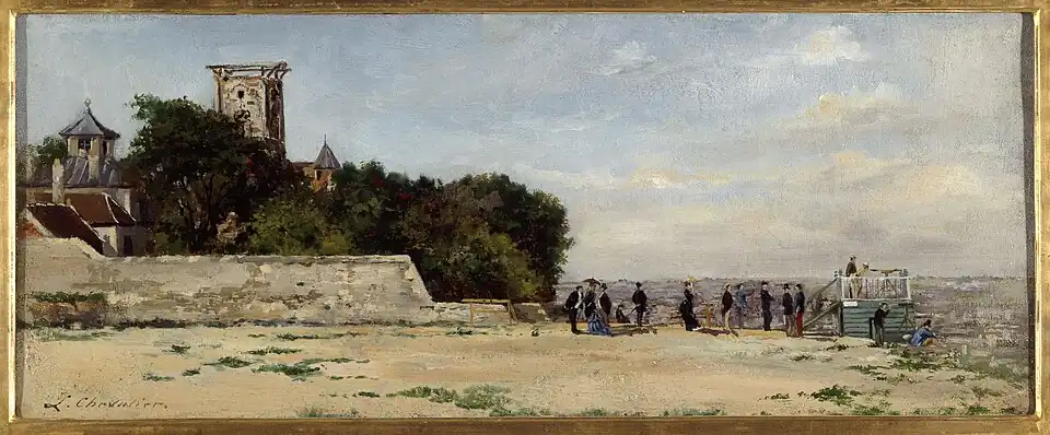 Le sommet de la butte Montmartre, avec la tour Solférino vers 1870.