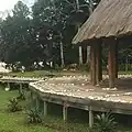 Chevaux près des cabanes