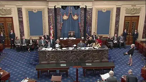 Le juge en chef John Roberts présidant la séance d'ouverture du procès de Donald Trump, le 16 janvier 2020.