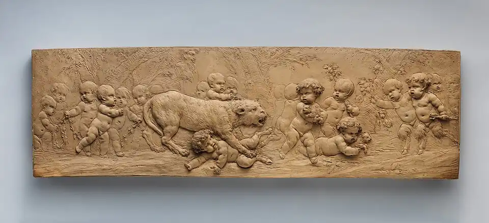 Enfants et petits satyres volant ses enfants à une panthère, vers 1781, terre cuite, New York, Metropolitan Museum of Art.
