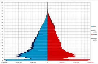 Pyramide des âges selon le recensement chinois de 1964.