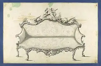 Canapé, dessin de l'album Chippendale Drawings, vol. I, vers 1753–1754, New York, Metropolitan Museum of Art.