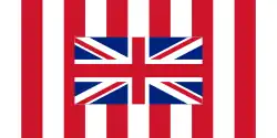 L’Union Jack au centre, porté par six bandes rouges verticales sur fond blanc. Propositions 1:2