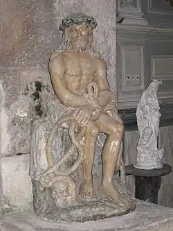 Saint-Seine-sur-Vingeanne ( Côte-d'Or), église Saint-Seine, Christ de pitié en pierre calcaire peinte.