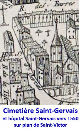 Hôpital Saint-Gervais sur plan de Saint-Victor vers 1550 sur plan de Saint-Victor