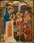 Entourage de Ferrer et Arnau Bassa, Saint Étienne et les Juifs, tempera et feuille d'or sur bois, 1340-1360, Musée national d'art de Catalogne.
