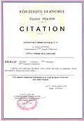 Citation à l'ordre de la brigade le 16 octobre 1915 du lieutenant Brébant.