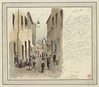 No&nbsp;24 : ancienne cité Greuze, dite le Palais-Royal de Passy (dessin de Jules-Adolphe Chauvet).