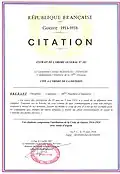 Citation à l'ordre de la division le 24 juin 1918 du capitaine Brébant.