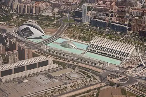 Vue aérienne de la Cité des arts et des sciences.