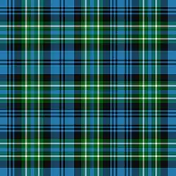 Clan Arbuthnott : Reprend la construction Black Watch, où les bandes vertes sont chargées d'un large ruban central bleu accosté de deux rubans blancs.