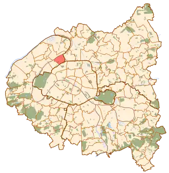 Vue de la commune en rouge sur la carte de Paris et de la « Petite Couronne ».
