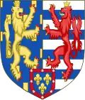 Les armoiries du grand-duc Jean de Luxembourg adoptées lors de son mariage avec la princesse Joséphine-Charlotte de Belgique en 1953 : le lion Nassau est contourné par courtoisie.