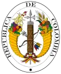 Armoiries et premier insigne officiel de la Grande Colombie (6 octobre 1821 – 9 mai 1834). Possiblement basé sur les armoiries utilisées par la France. Une déclinaison servit d'armoiries provisoires pour la république de Nouvelle-Grenade lors de la dissolution de la Grande Colombie.