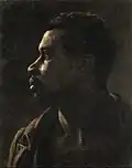 Portrait d'un homme noir, de profil vers la gauche, huile sur toile, collection privée.