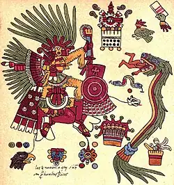 Le dieu Xipe Totec représenté avec ses attributs (dans le Codex Borbonicus p.&nbsp;14).