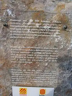 Hommage aux Républicains espagnols à la frontière du coll dels Belitres.