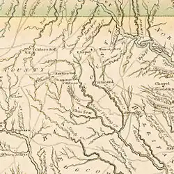 Une carte montrant la disposition des fleuves, des maisons et des colonies dans le comté de Bute en Caroline du Nord.