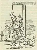 John Leech, lettrine T, Comic History of Rome, de Gilbert Abbott A. Beckett, Bradbury, Evans & Co, Londres (vers 1850), p.&nbsp;56.